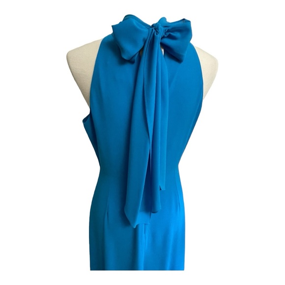 Belle Badgley Mischka Maxi Dress Womens 10 Leg Reveal Blue Halter Scarf Tie Back - Picture 6 of 16